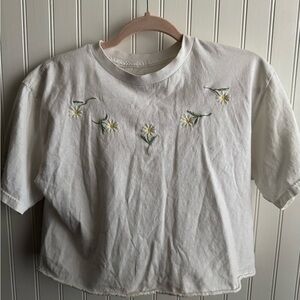 White Floral Embroidered Brandy Melville T-Shirt